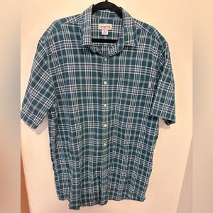 Men’s Carhartt Short Sleeve Button Down Plaid Teal
